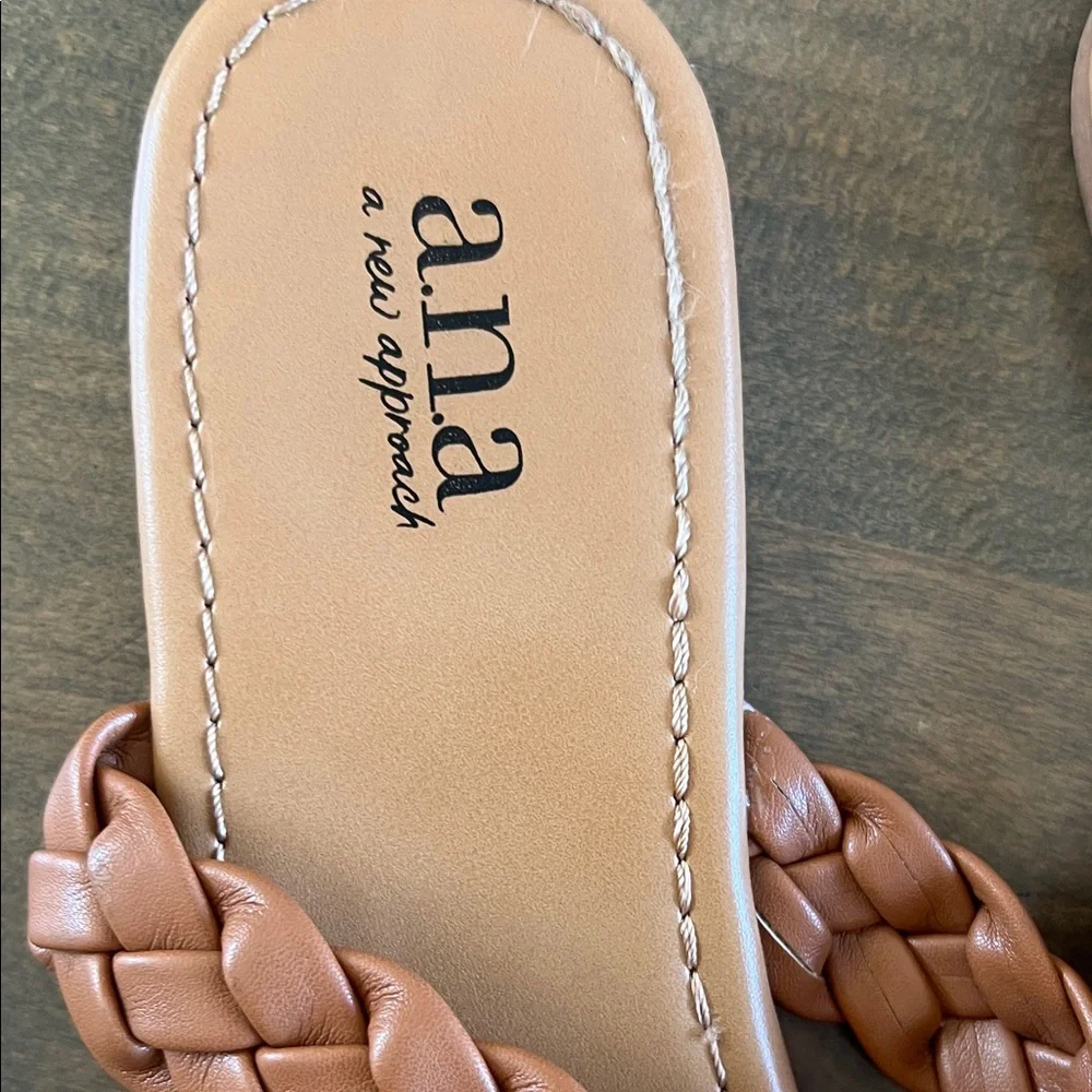 a.n.a Braided Double-Strap Slide Sandals in Cognac Brown